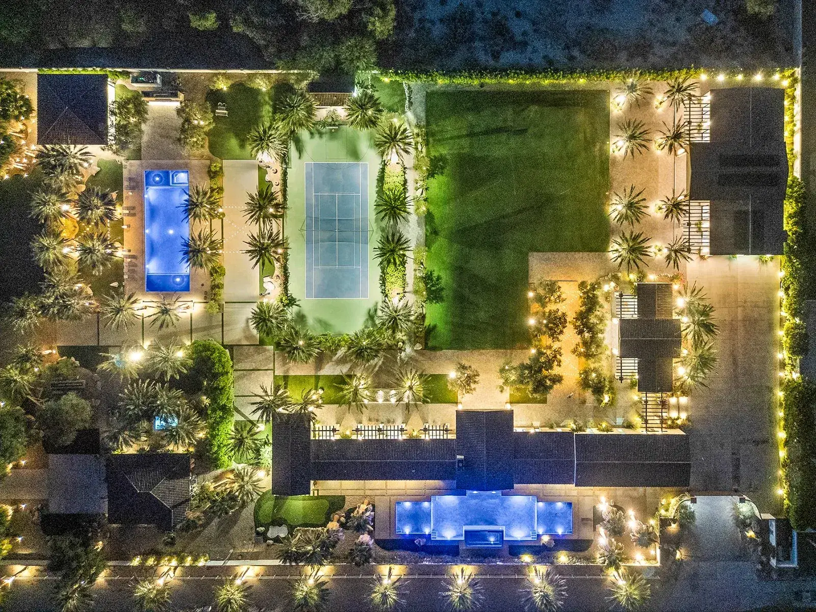 Illuminated aerial survey of Cache Estate at night