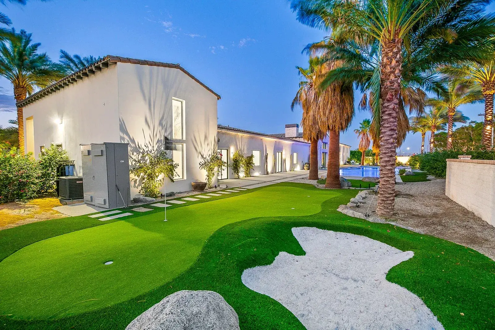 Sculpted putting green on the grounds