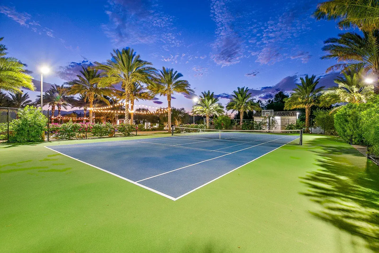 Floodlit tennis and pickleball court