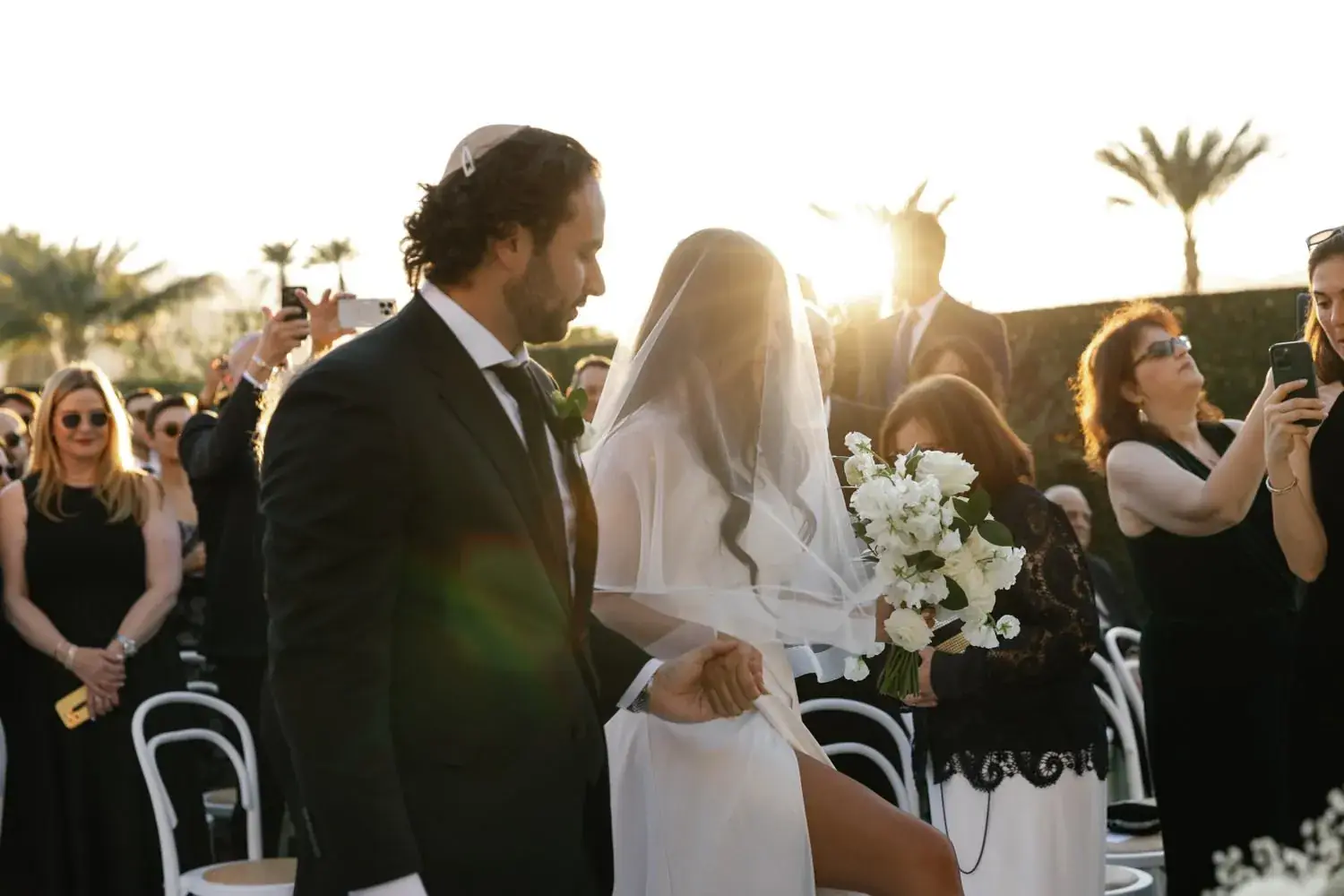 Wedding couple portrait at golden hour