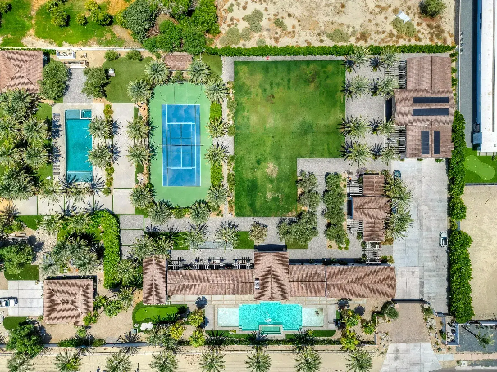 Aerial plan of Cache Estate's seven walled acres in daylight